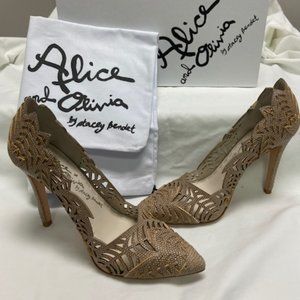 Alice + Olivia Dina Laser Cut Pumps in Natural